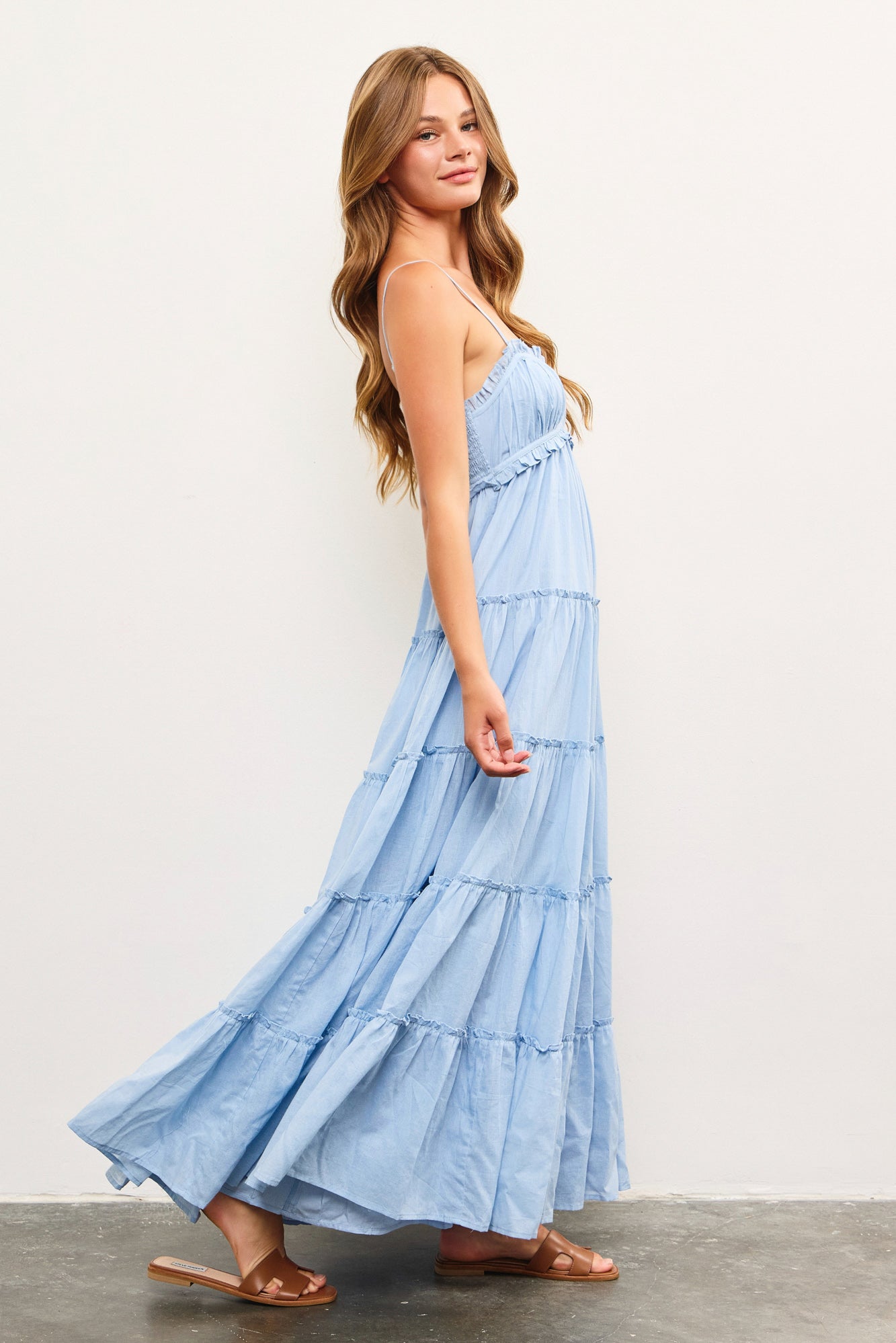 Flowing boho summer dress for women in Chambray